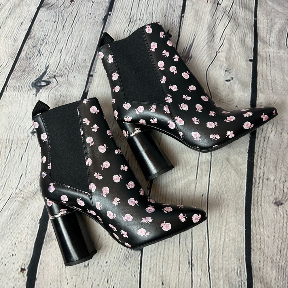 3.1 Phillip Lim Black Ankle Booties With Pink Floral Print